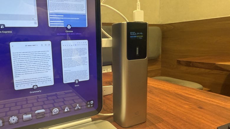 iPad with a power bank.