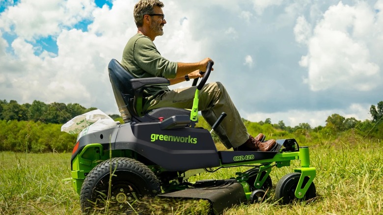 Person driving Greenworks 80V Zero-Turn Mower