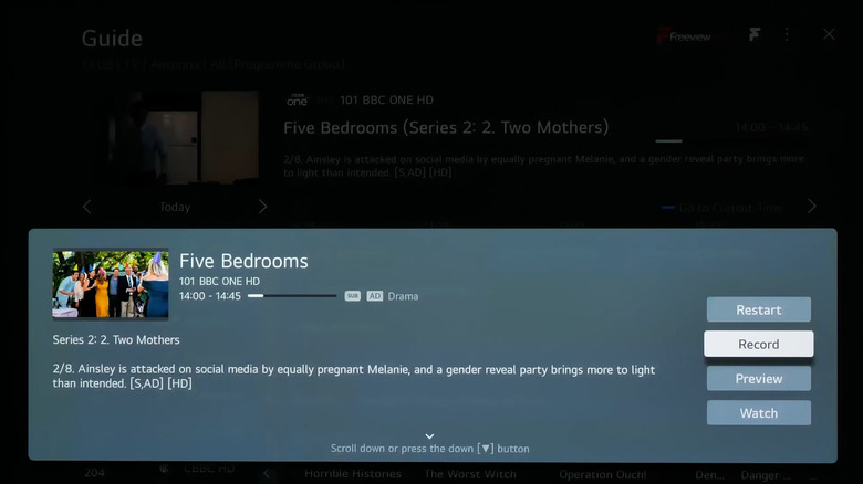 Recording feature on an LG smart TV