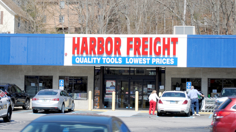 The entrance of a Harbor Freight store, the tagline reads
