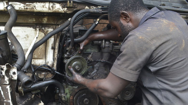 A man working on a car