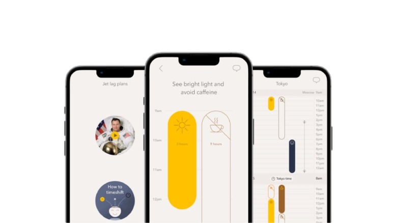 Three screenshots of the Timeshifter app on smartphones.