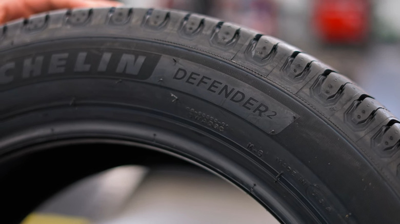 A close up shot of the Michelin Defender2 tire