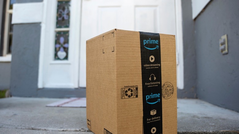 An amazon package outside a home