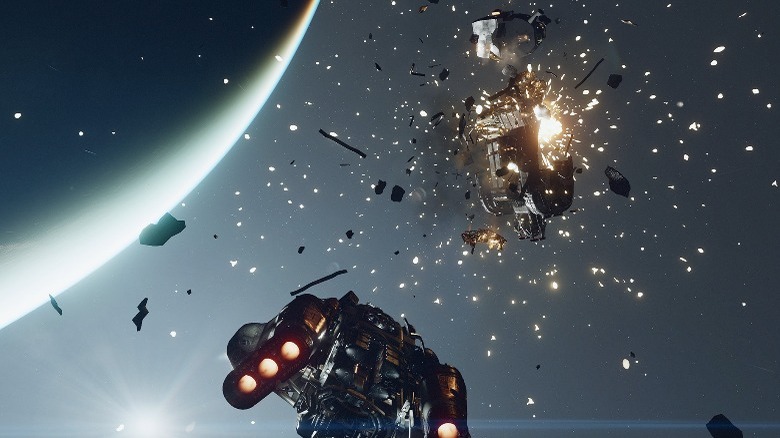 A ship journeying through space in Starfield