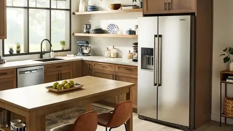 Maytag - 28.7 cu. ft. Side-by-Side Refrigerator with Arctic Blue Interior - Fingerprint Resistant Stainless Finish