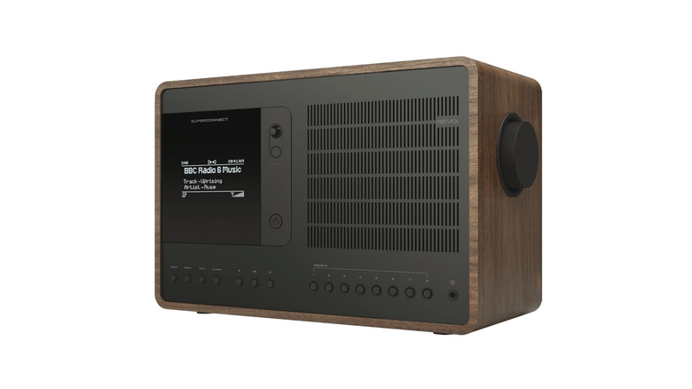 A Revo SuperConnect Stereo retro-looking radio.