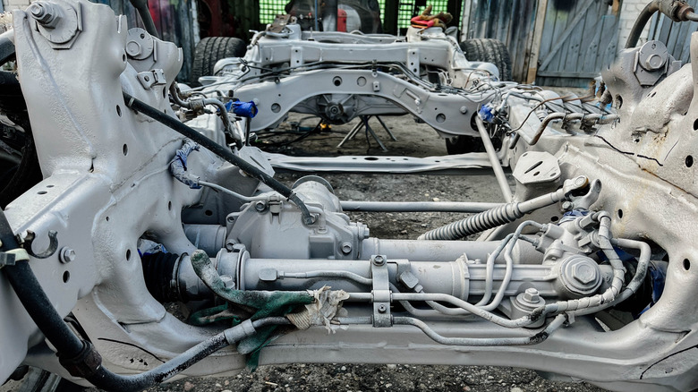 bare frame of a car