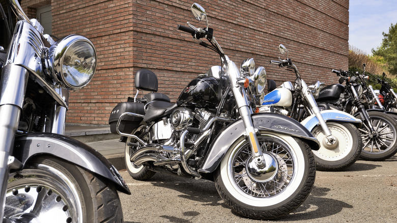 Harley Davidson motorcycles lined up