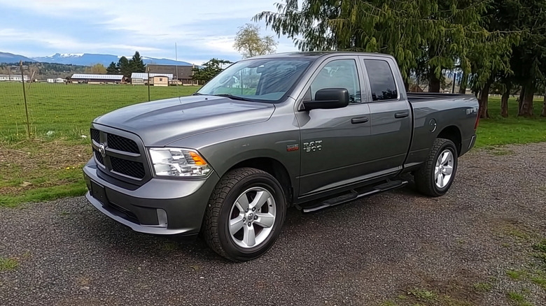 A side on shot of a gray 2013 Ram 1500