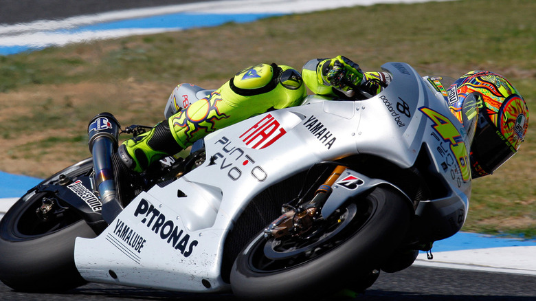 A shot Valentino Rossi riding the 2008 Yamaha YZR-M1