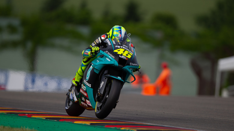 A shot Valentino Rossi riding the 2021 Yamaha YZR-M1