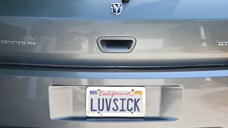 Close-up of California license plate with text 