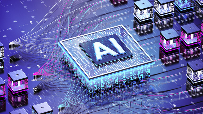 Rendering of an AI chip on a computer motherboard.
