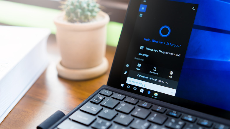 Cortana prompt on a Windows laptop.