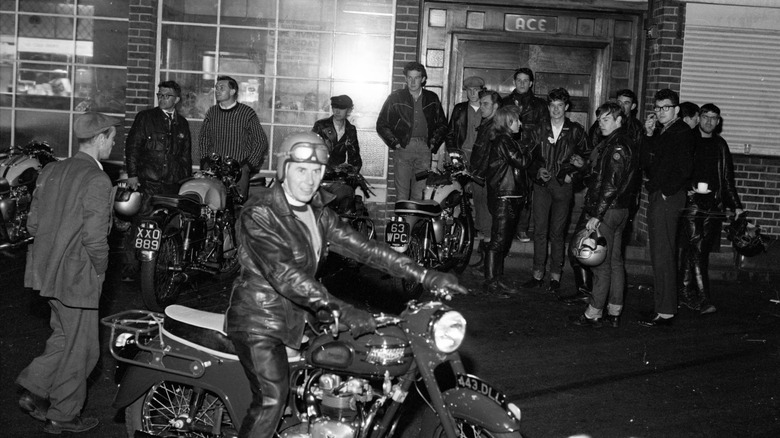 Reverend Bill Shergold in front of The Ace Cafe in 1962