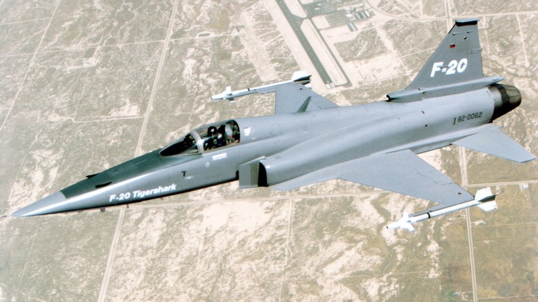 A Northrop F-20 in flight over the desert