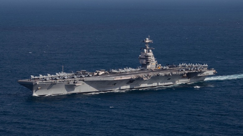 The USS Gerald R. Ford on the sea