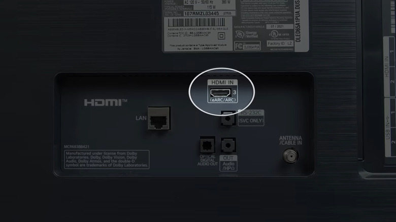 A shot of an eARC HDMI port on the back of a TV
