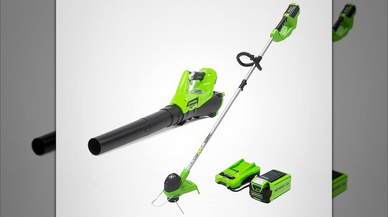 A stock image of a Greenworks tool bundle.