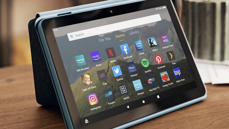 Fire tablet on desk