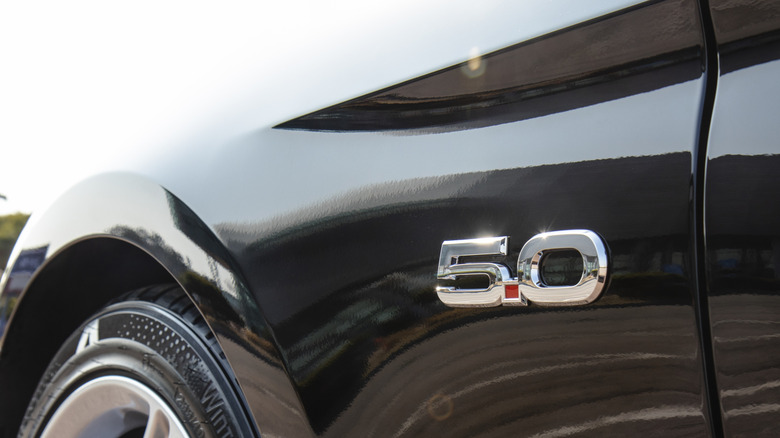 5.0 badge on black Ford Mustang GT