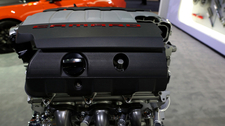 Chevy LT1 engine on display at auto show