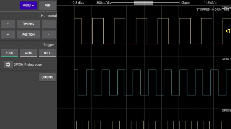 Square wave forms in logic analyzer