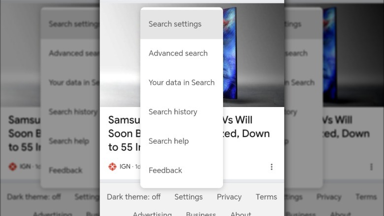 Settings on the Chrome home page
