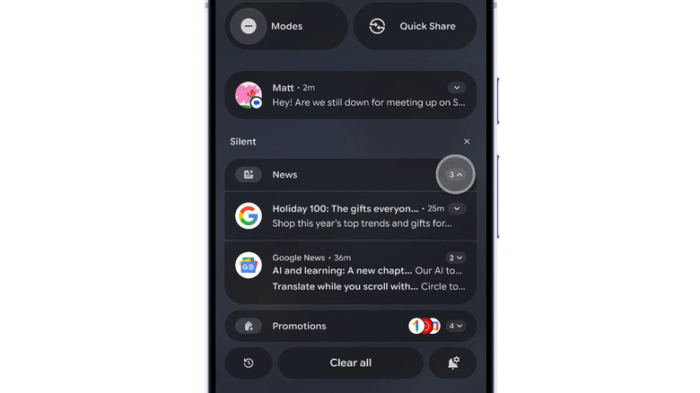 Notification bundling shown on Google Pixel