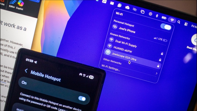 Connecting the MacBook to the Samsung via hotspot