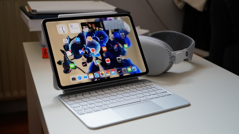 An iPad with a keyboard case