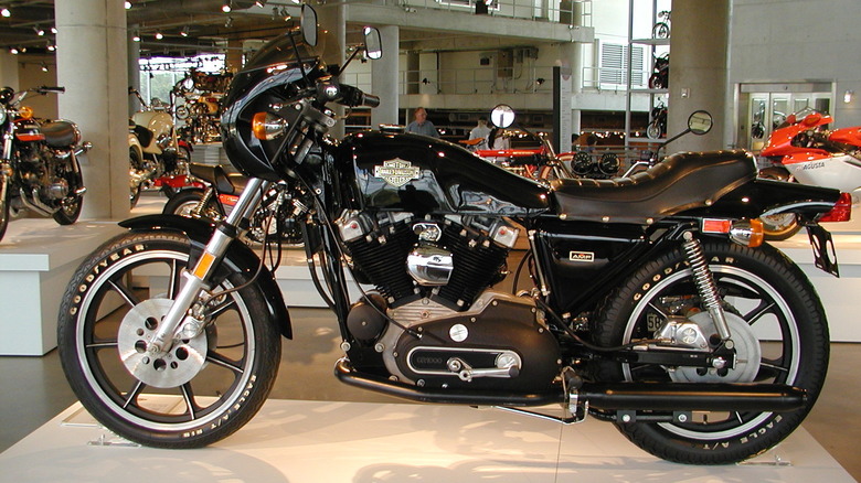 Black 1977 Harley-Davidson XLCR-1000 Cafe Racer in showroom