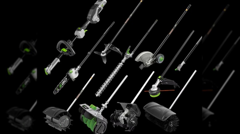 A selection of Ego power tools with carbon fiber components.