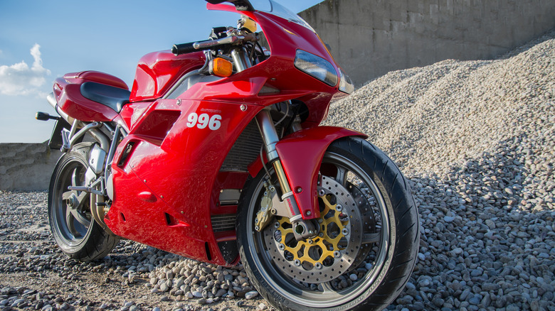 Parked red Ducati 996