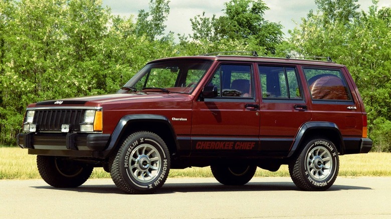 Dark red 1987 Jeep Cherokee Chief parked