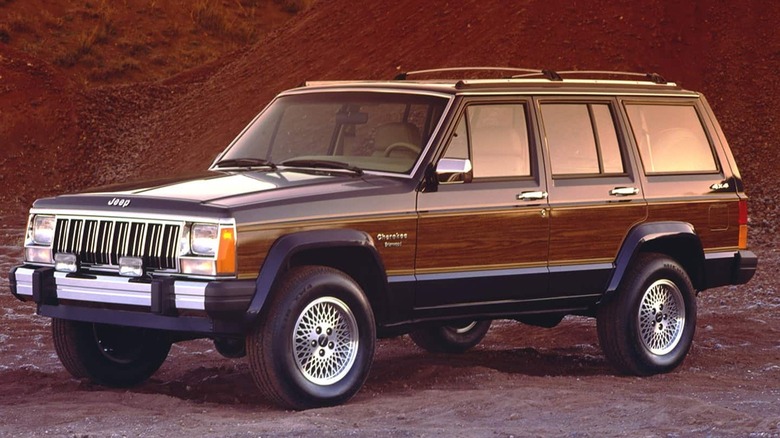 1992 Jeep Cherokee Briarwood parked on rocky terrain