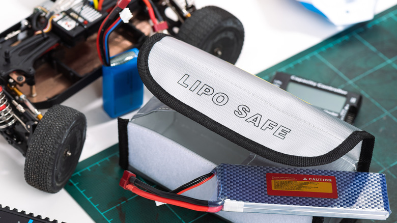 LiPo Battery Fireproof Safety Bag and LiPo Battery or Lithium Polymer Battery.