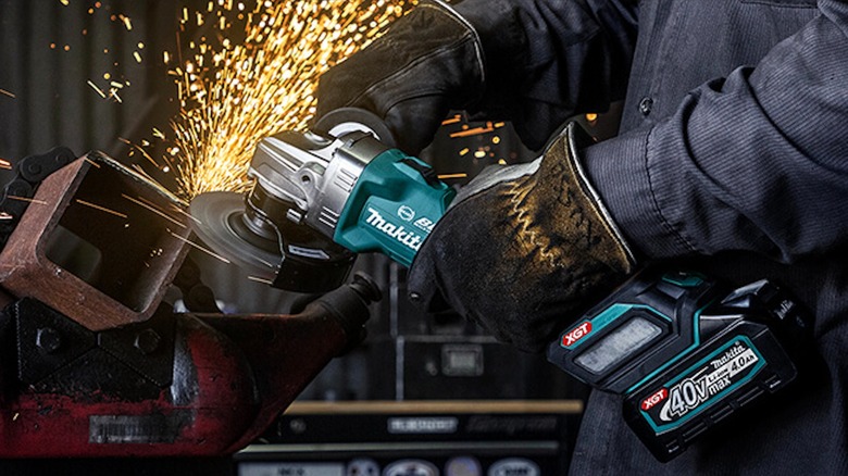Makita XGT Angle Grinder in use