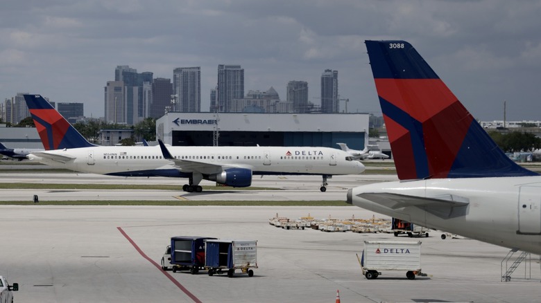 Delta Air Lines jets operating in an airport
