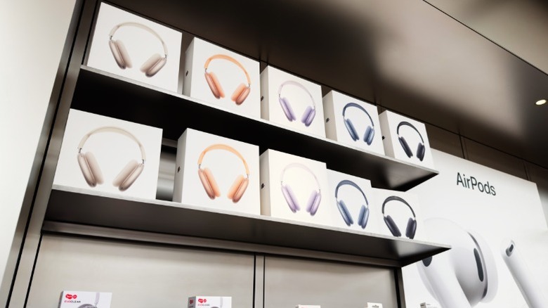 Multiple AirPods Max headphones in a store