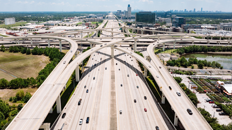 Overhead view of a large highway intersection