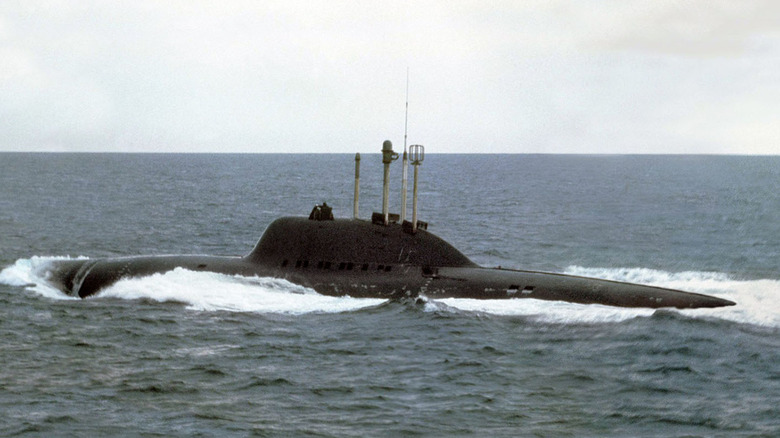 Alfa-class submarine underway, port view