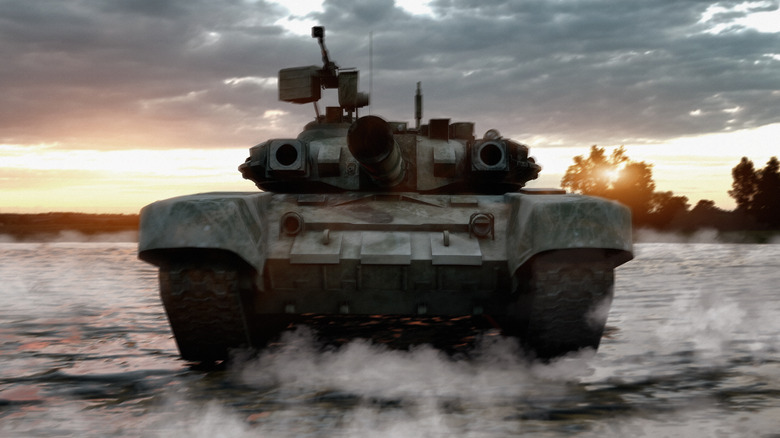 Tank moving over low water