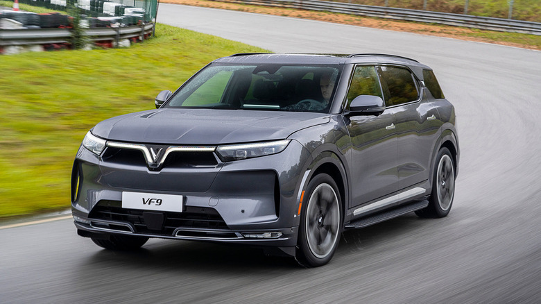 VinFast VF9 on a race track