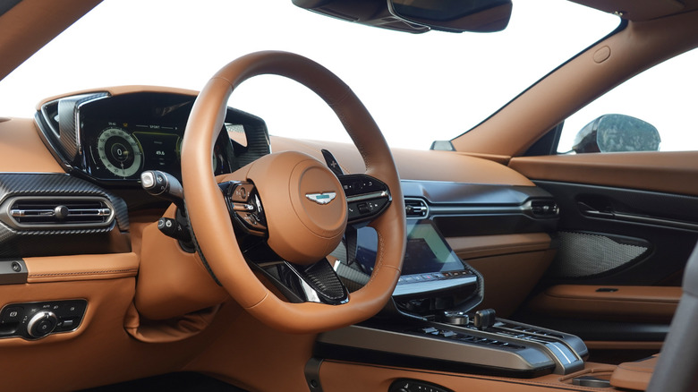 2025 Aston Martin Vanquish steering wheel and dash detail