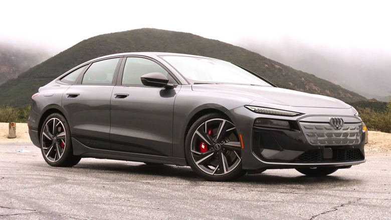 2025 Audi S6 e-tron Sportback parked in the mountains