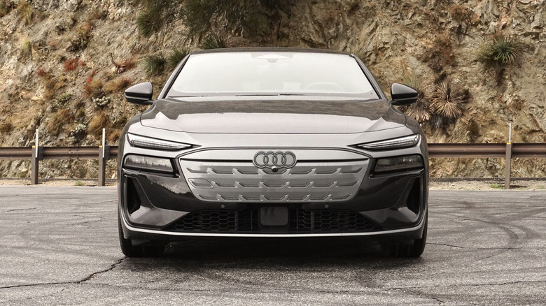 2025 Audi S6 e-tron Sportback parked in the mountains