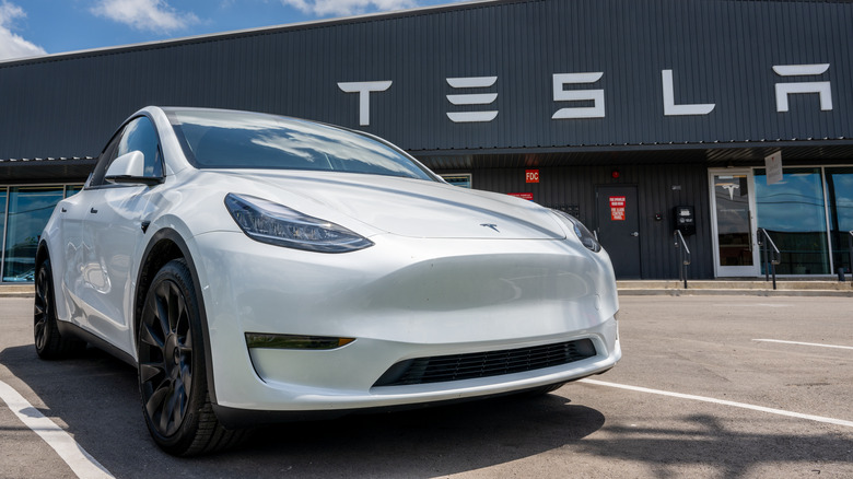 Tesla Model Y at speed