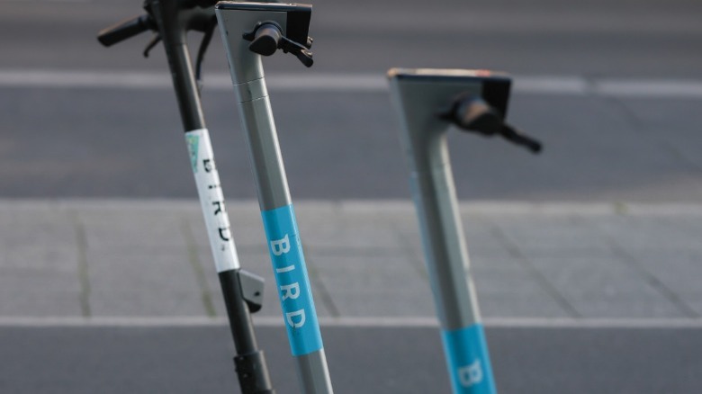 bird scooters standing closeup